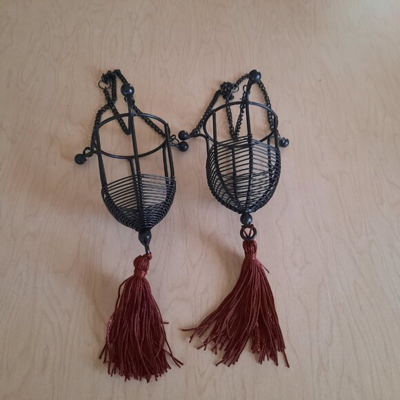 19th Century Ornate Tealight Hanging Lanterns - Wrought Iron, Set of 2 - Picture 12 of 12